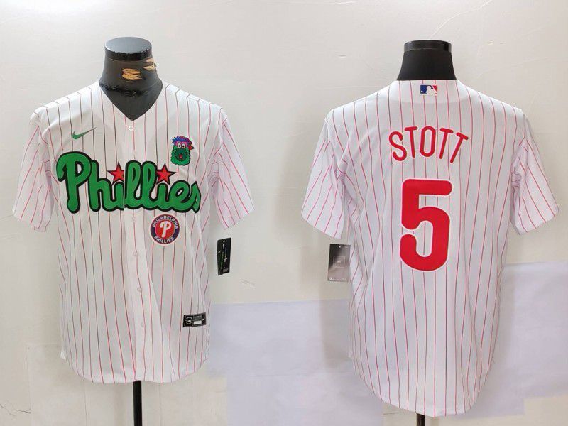 Men Philadelphia Phillies 5 Stott White stripe Second generation Joint Name 2024 Nike MLB Jersey style 3